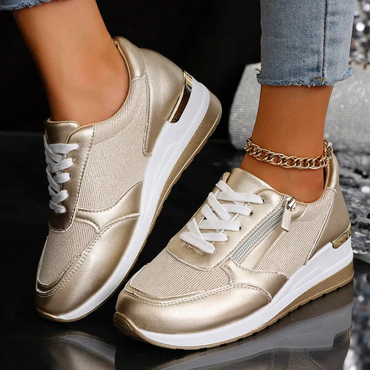 Metallic platform sneakers with side zipper for women | Stellar Surge