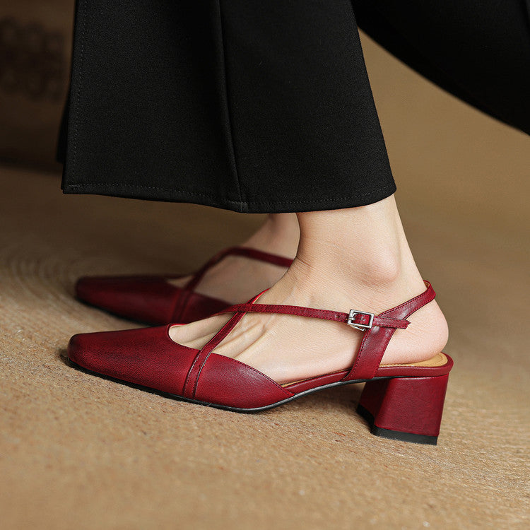 Classic block heel leather strap heels for women | Cecelia -3