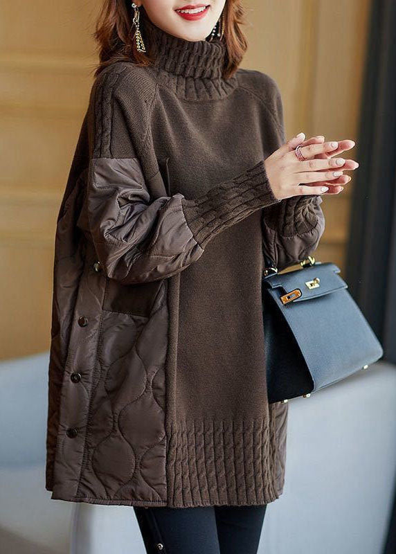Relaxed patchwork turtleneck knit sweater for women -1