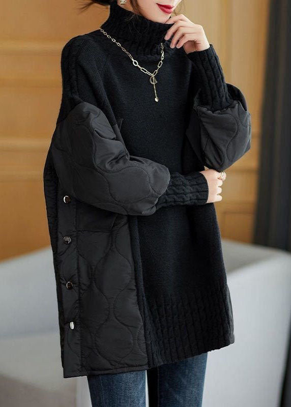 Relaxed patchwork turtleneck knit sweater for women -2