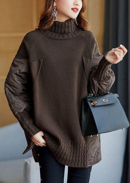 Relaxed patchwork turtleneck knit sweater for women -3