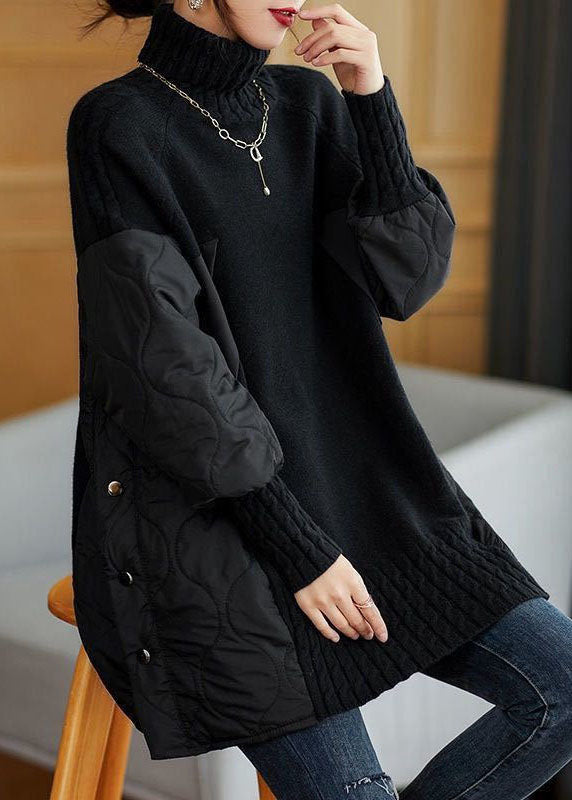 Relaxed patchwork turtleneck knit sweater for women -4