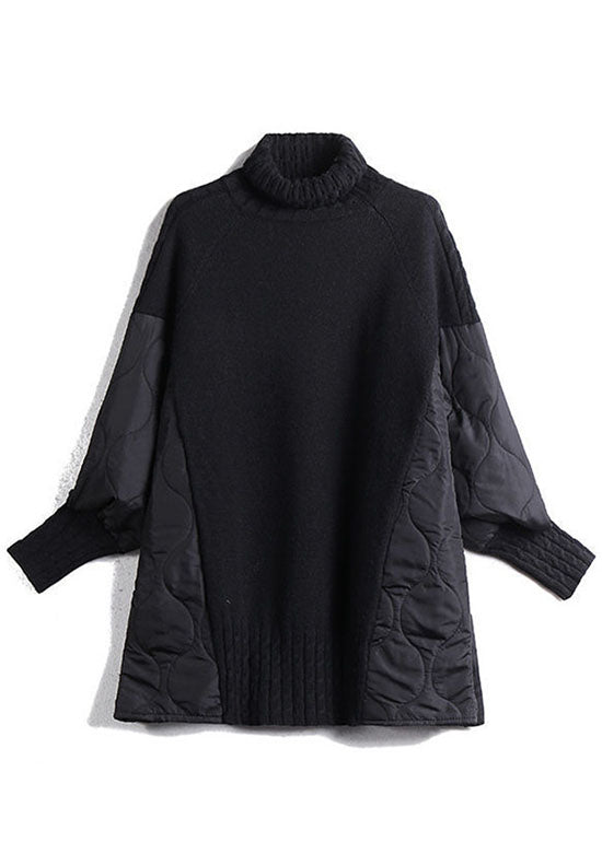 Relaxed patchwork turtleneck knit sweater for women -5