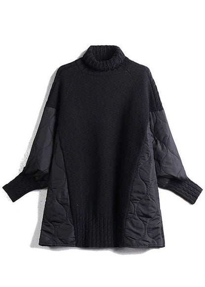 Relaxed patchwork turtleneck knit sweater for women -5