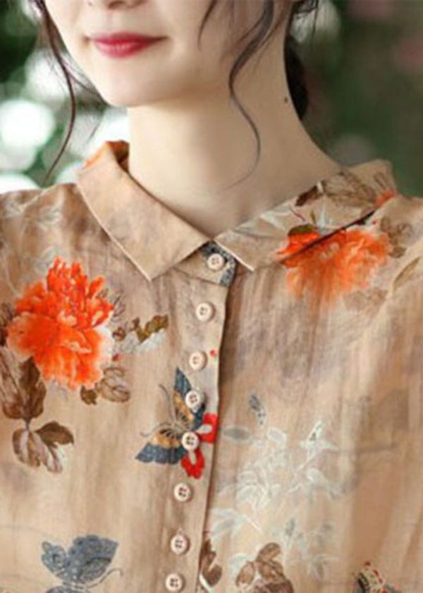 Peter-pan collar print cotton blouse for women -4