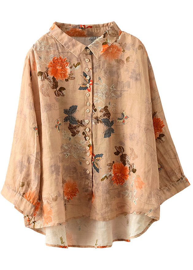 Peter-pan collar print cotton blouse for women -5