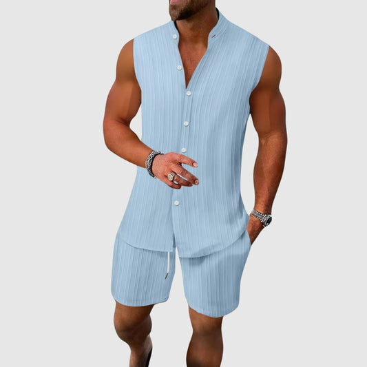 Striped sleeveless vest and drawstring pants set for men | Terraza Soft Duo
