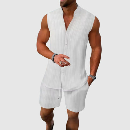 Striped sleeveless vest and drawstring pants set for men | Terraza Soft Duo