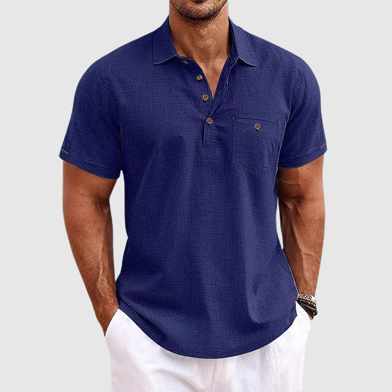 Classic everyday linen polo shirt for men | Theodore Willow -4