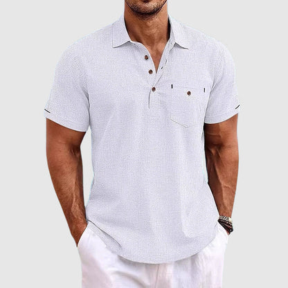 Classic everyday linen polo shirt for men | Theodore Willow -3