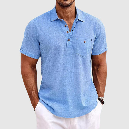 Classic everyday linen polo shirt for men | Theodore Willow -1