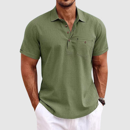 Classic everyday linen polo shirt for men | Theodore Willow -5