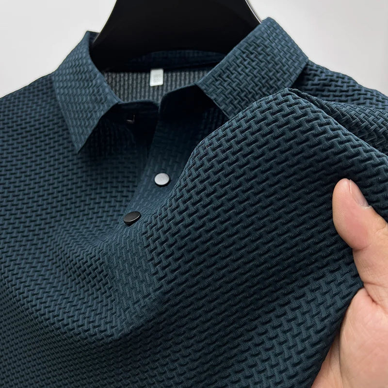 Classic slim-fit linen polo shirt for men | Theodore Willow -1
