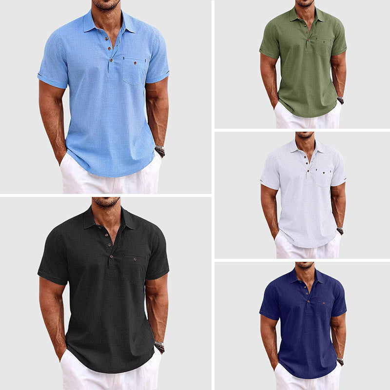 Classic everyday linen polo shirt for men | Theodore Willow -6