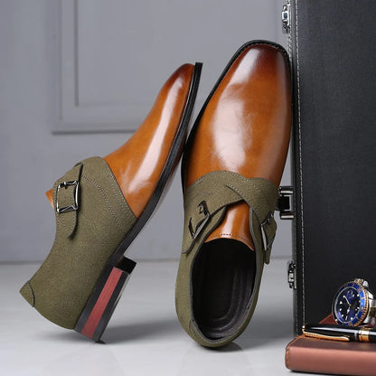 Dual tone buckle loafer with polished refined finish for men | Barclay