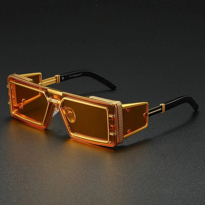 Steampunk square frame sunglasses with metal accents for men | Arlen Luxe