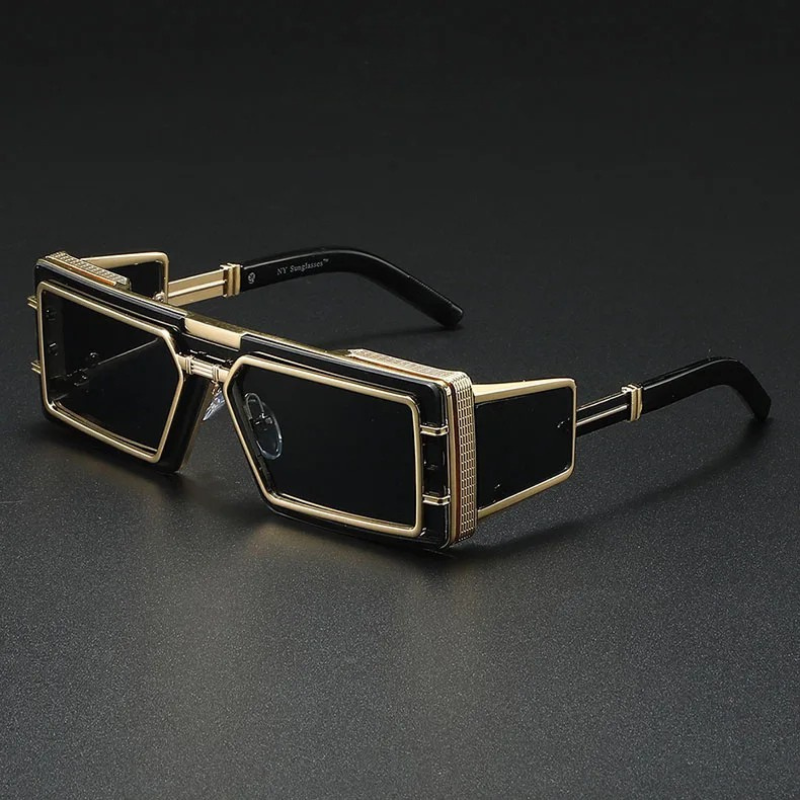 Steampunk square frame sunglasses with metal accents for men | Arlen Luxe