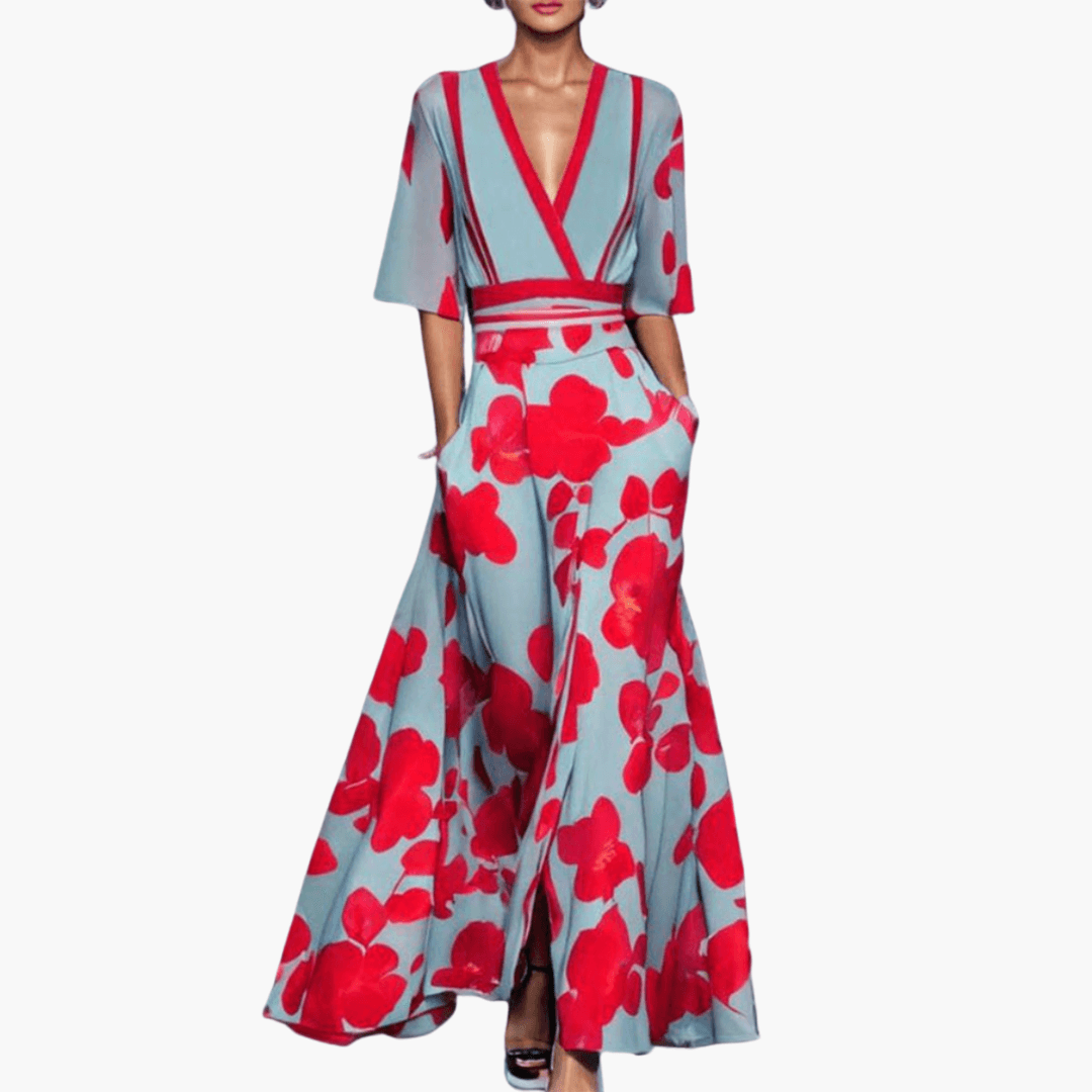 Floral dress v neck elegant long for women -1