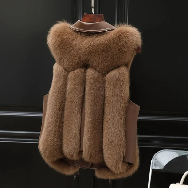 Oversized lapel winter gilet with adjustable waist tie detail for women | Empress