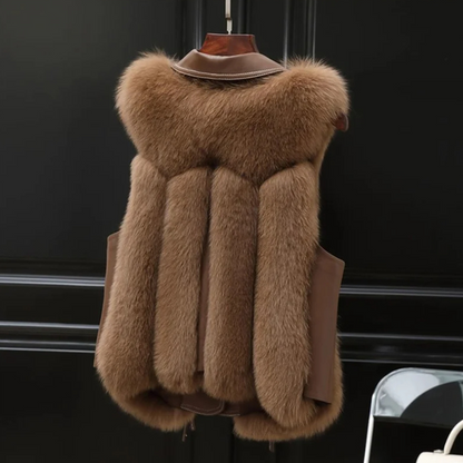 Oversized lapel winter gilet with adjustable waist tie detail for women | Empress