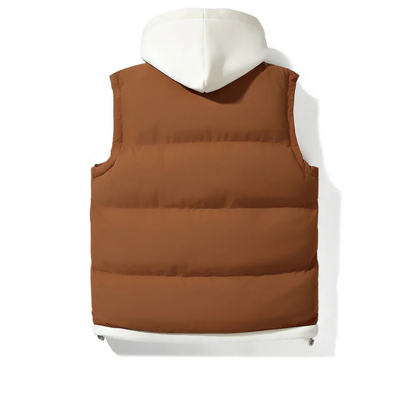 Hooded puffer gilet with zip front and contrast detail for men | Aspen