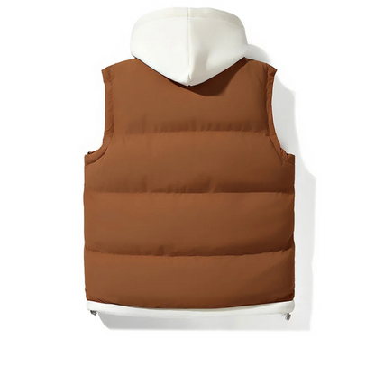 Hooded puffer gilet with zip front and contrast detail for men | Aspen