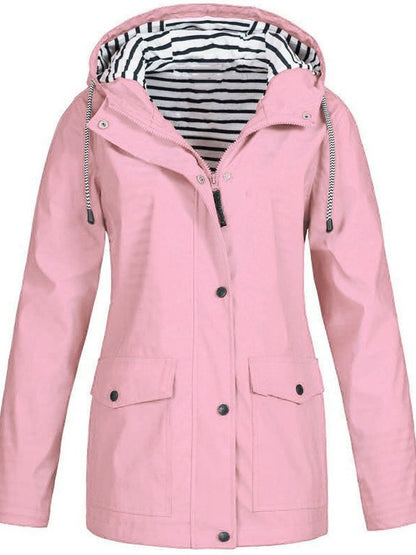 Waterproof hooded rain jacket with striped lining for women | Mirella