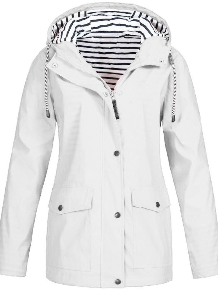 Waterproof hooded rain jacket with striped lining for women | Mirella