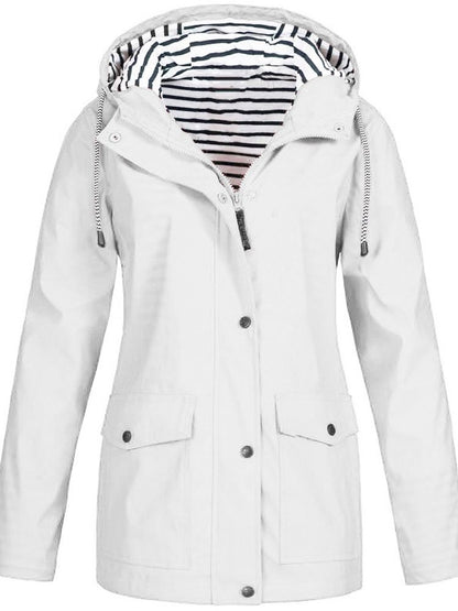 Waterproof hooded rain jacket with striped lining for women | Mirella