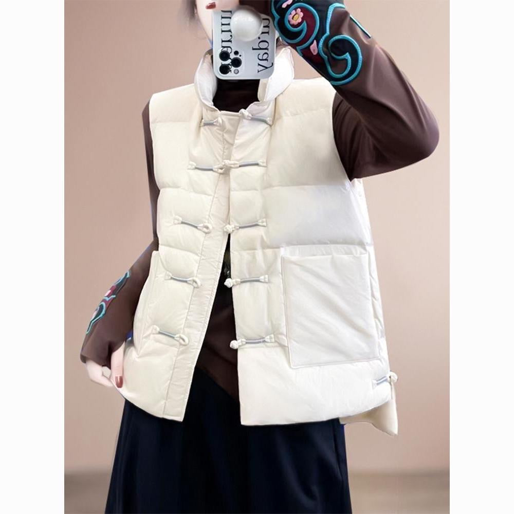 Oriental stand-collar puffer sleeveless vest for women -6