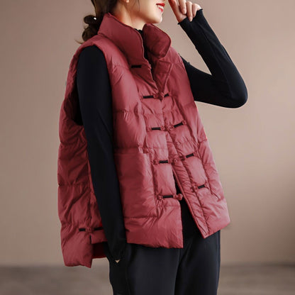 Oriental stand-collar puffer sleeveless vest for women -5