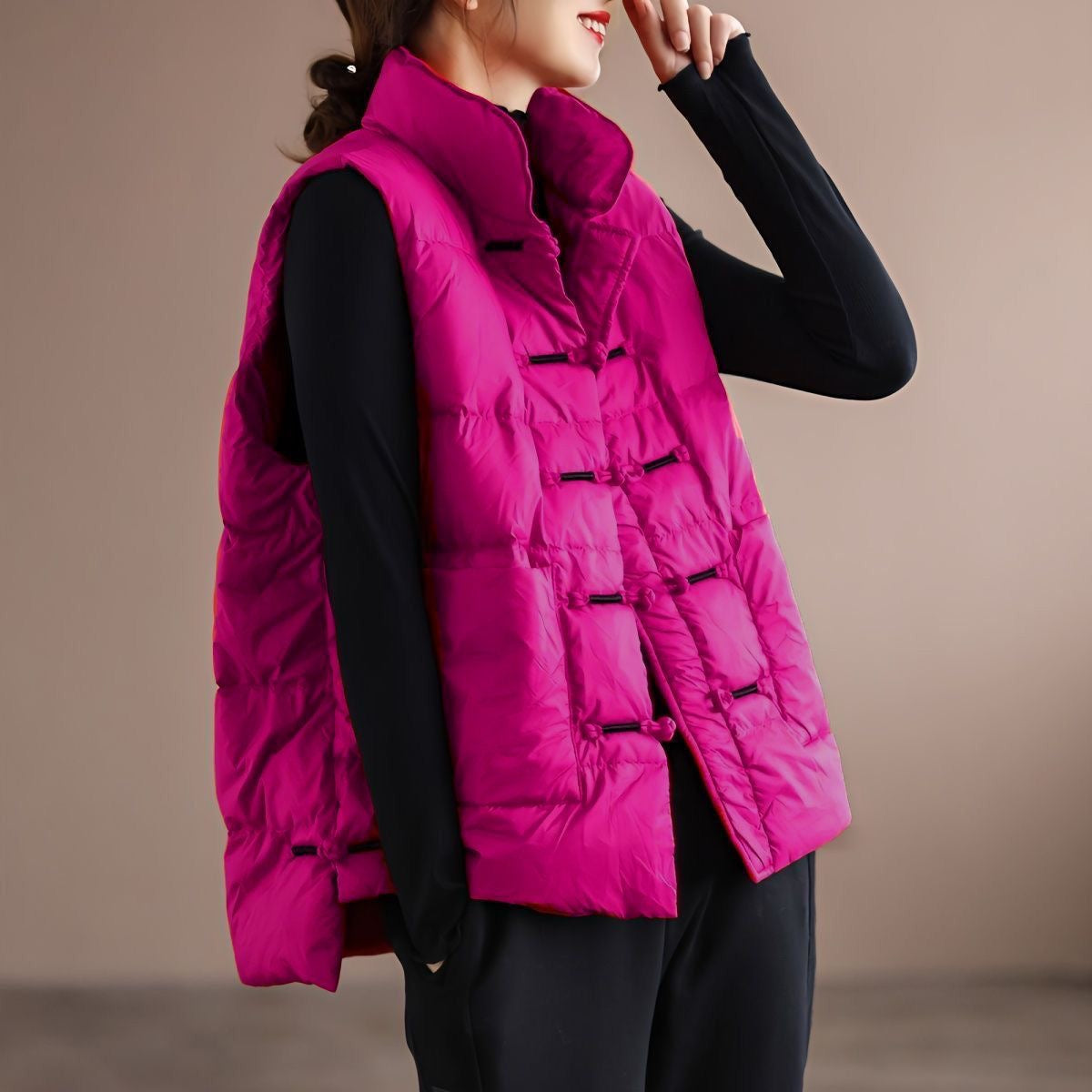 Oriental stand-collar puffer sleeveless vest for women -9
