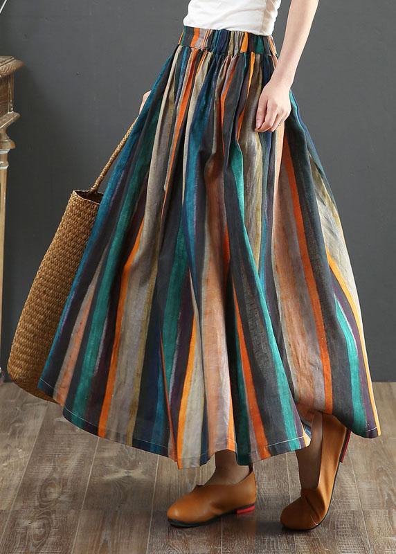 Retro a-line striped linen midi skirt for women -1