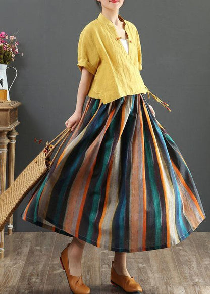 Retro a-line striped linen midi skirt for women -2