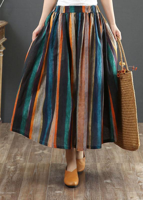 Retro a-line striped linen midi skirt for women -3