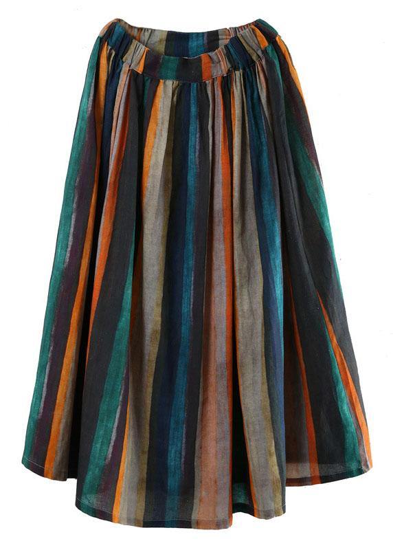 Retro a-line striped linen midi skirt for women -5