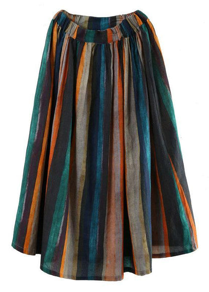 Retro a-line striped linen midi skirt for women -5