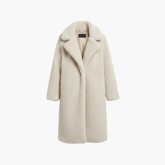 Long wide-collar teddy coat for women -1