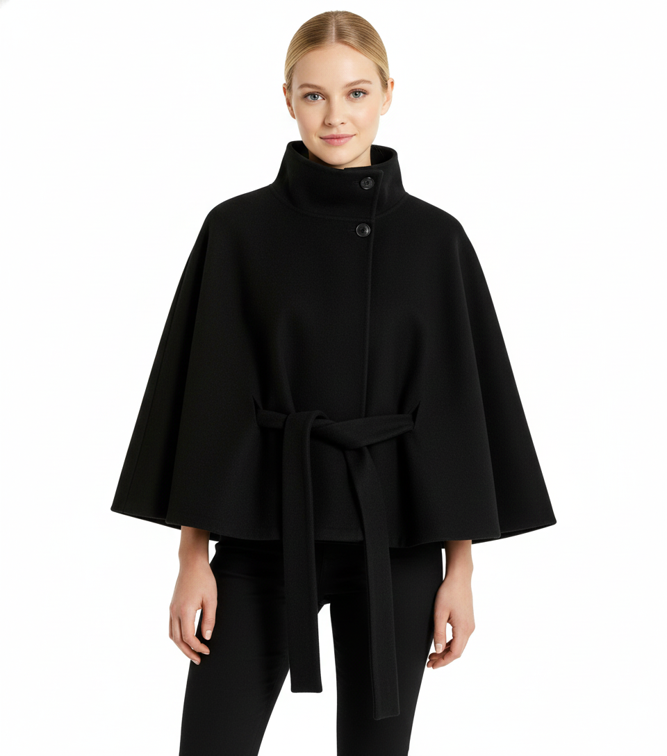 Relaxed high-collar belted wool coat for women | Ivanna -3
