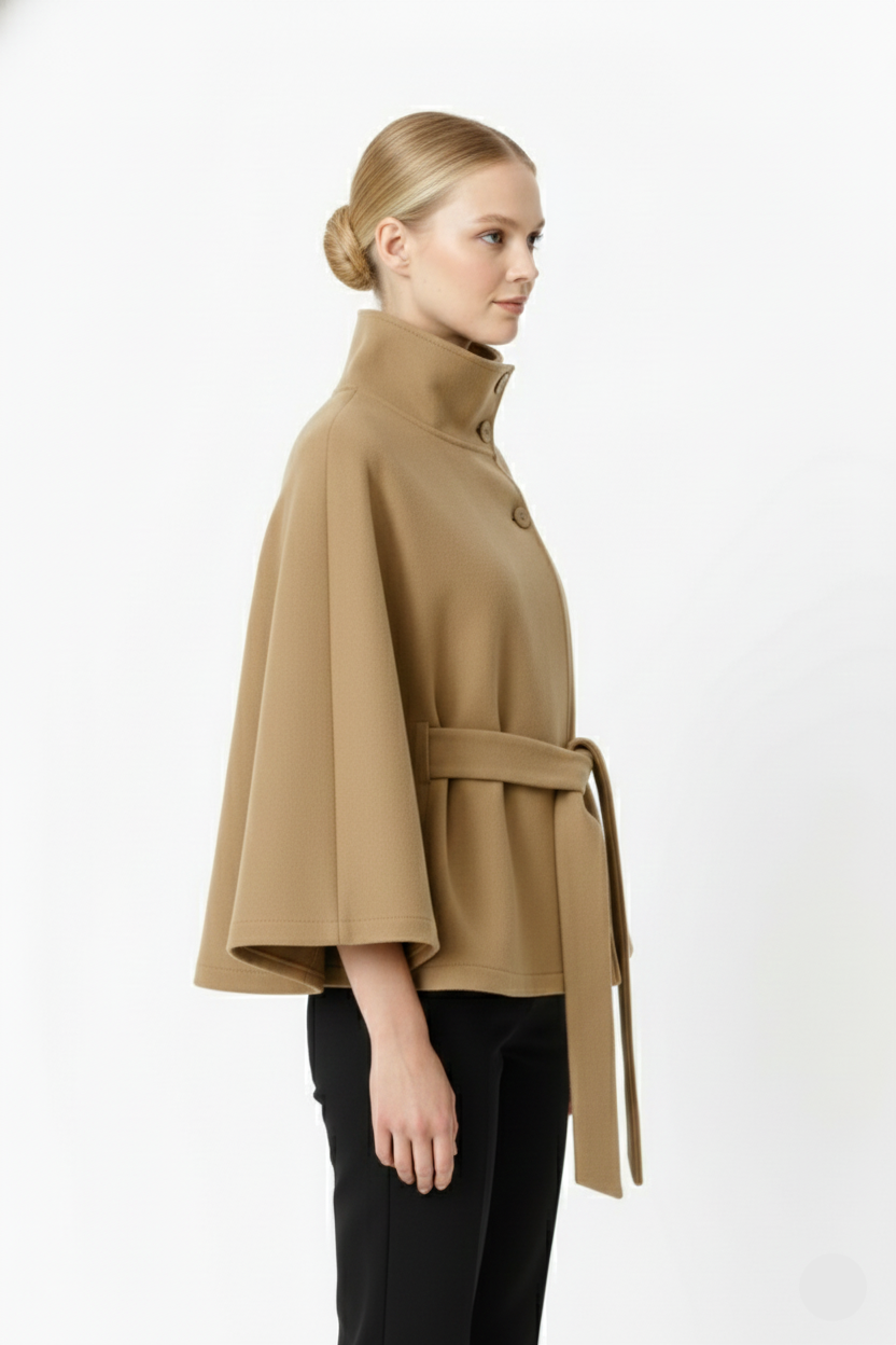Relaxed high-collar belted wool coat for women | Ivanna -14