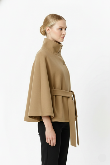 Relaxed high-collar belted wool coat for women | Ivanna -14