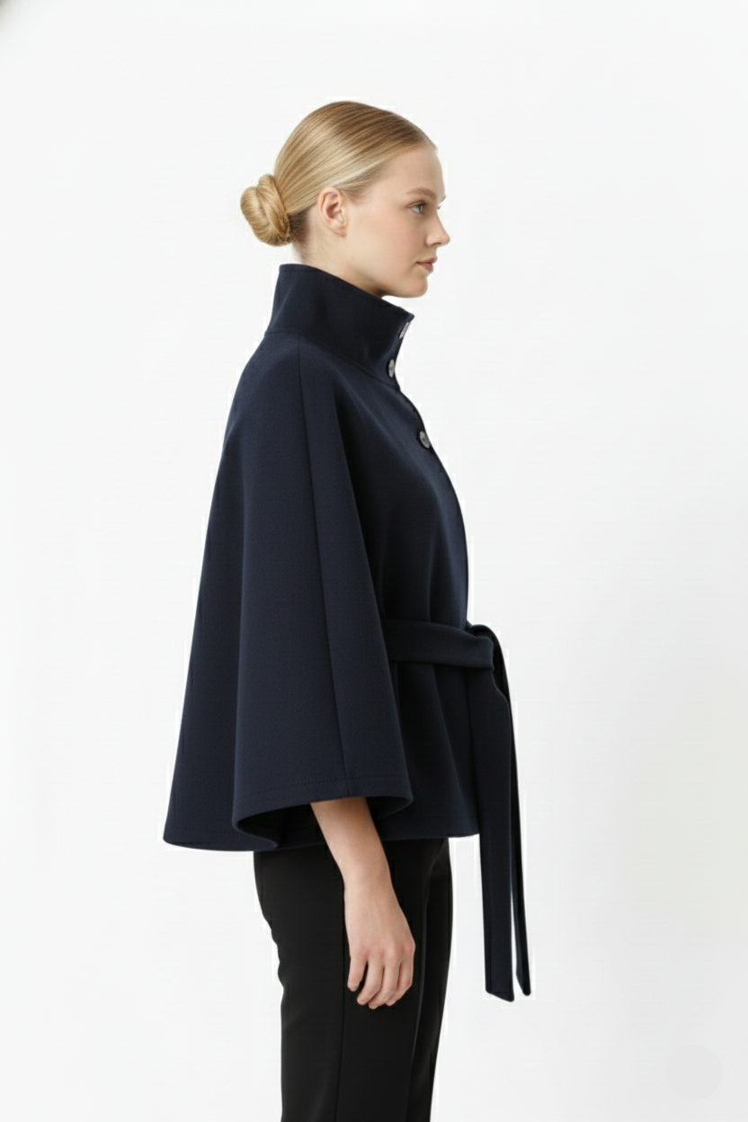 Relaxed high-collar belted wool coat for women | Ivanna -15