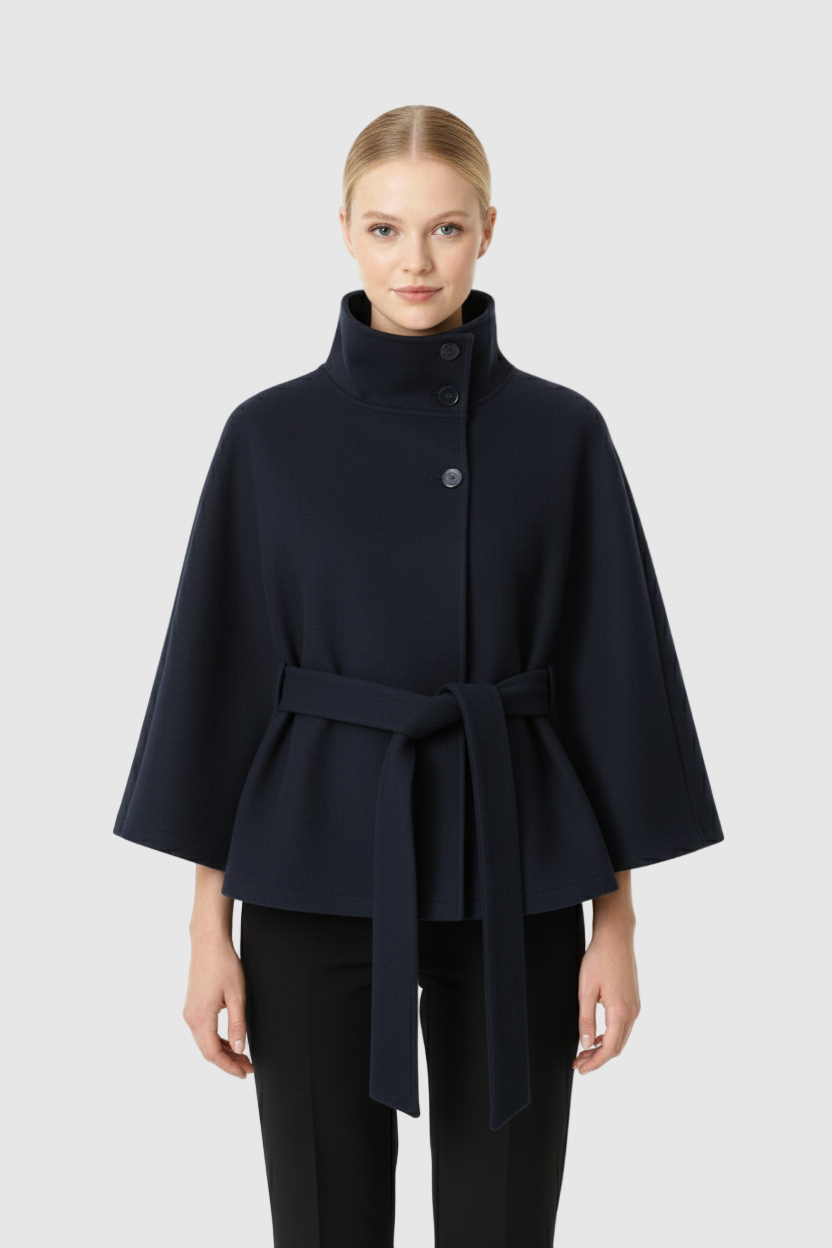 Relaxed high-collar belted wool coat for women | Ivanna -4