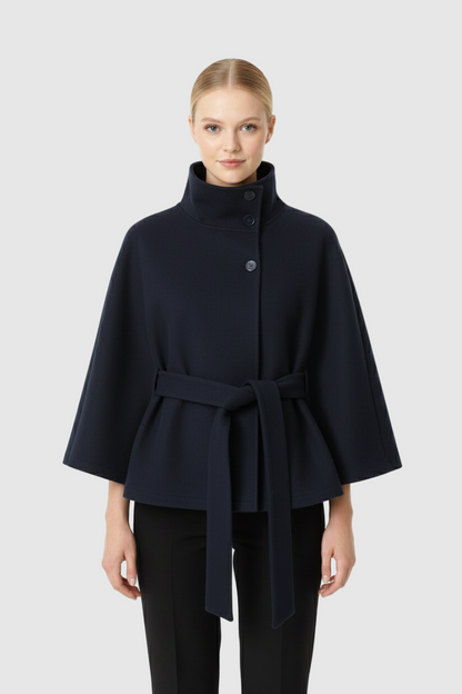 Relaxed high-collar belted wool coat for women | Ivanna -4