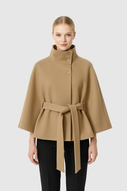 Relaxed high-collar belted wool coat for women | Ivanna -1