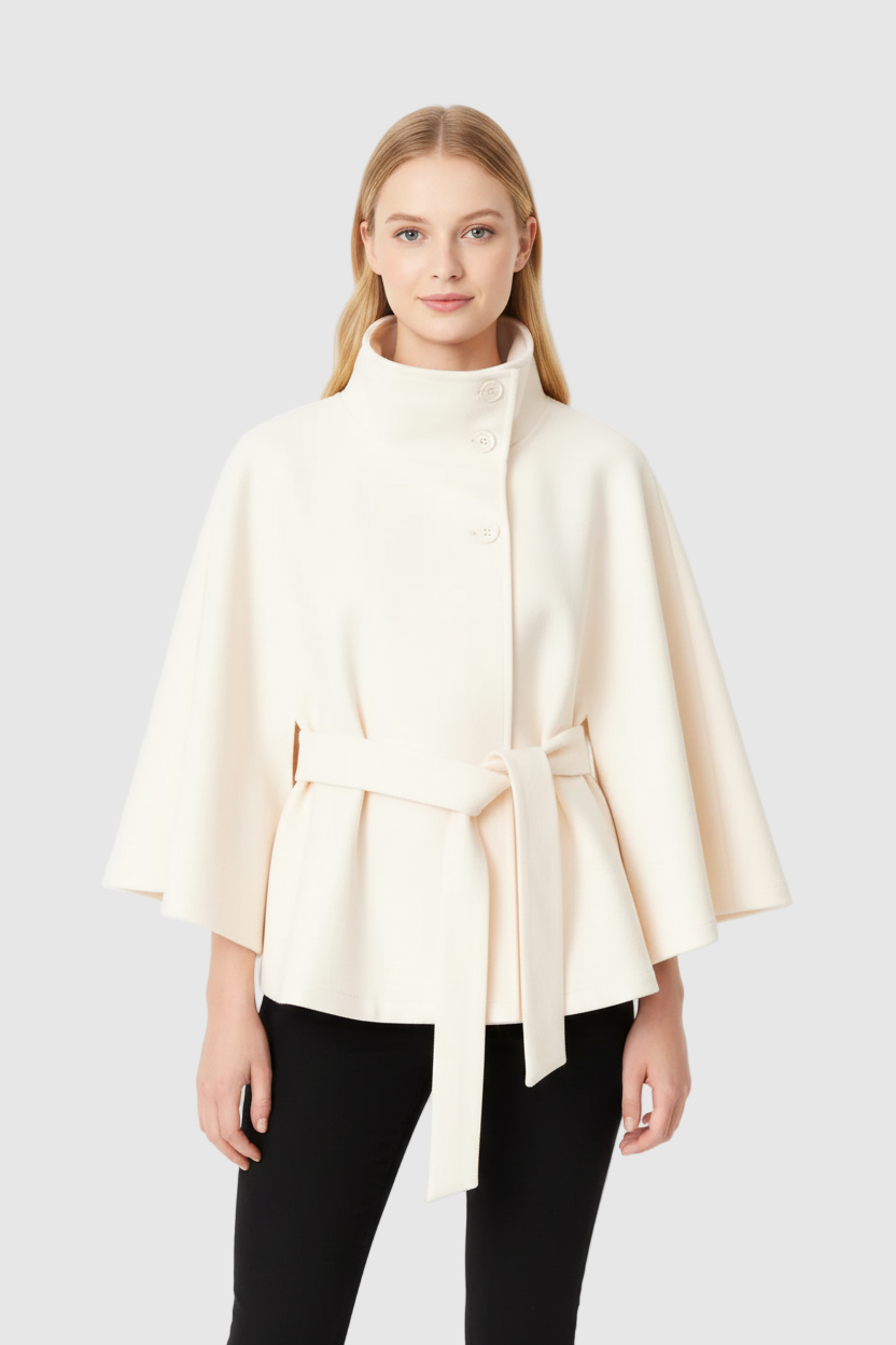 Relaxed high-collar belted wool coat for women | Ivanna -2