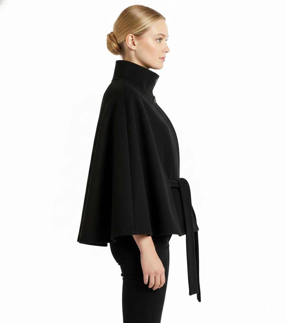Relaxed high-collar belted wool coat for women | Ivanna -9