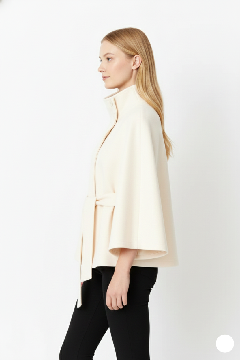 Relaxed high-collar belted wool coat for women | Ivanna -11