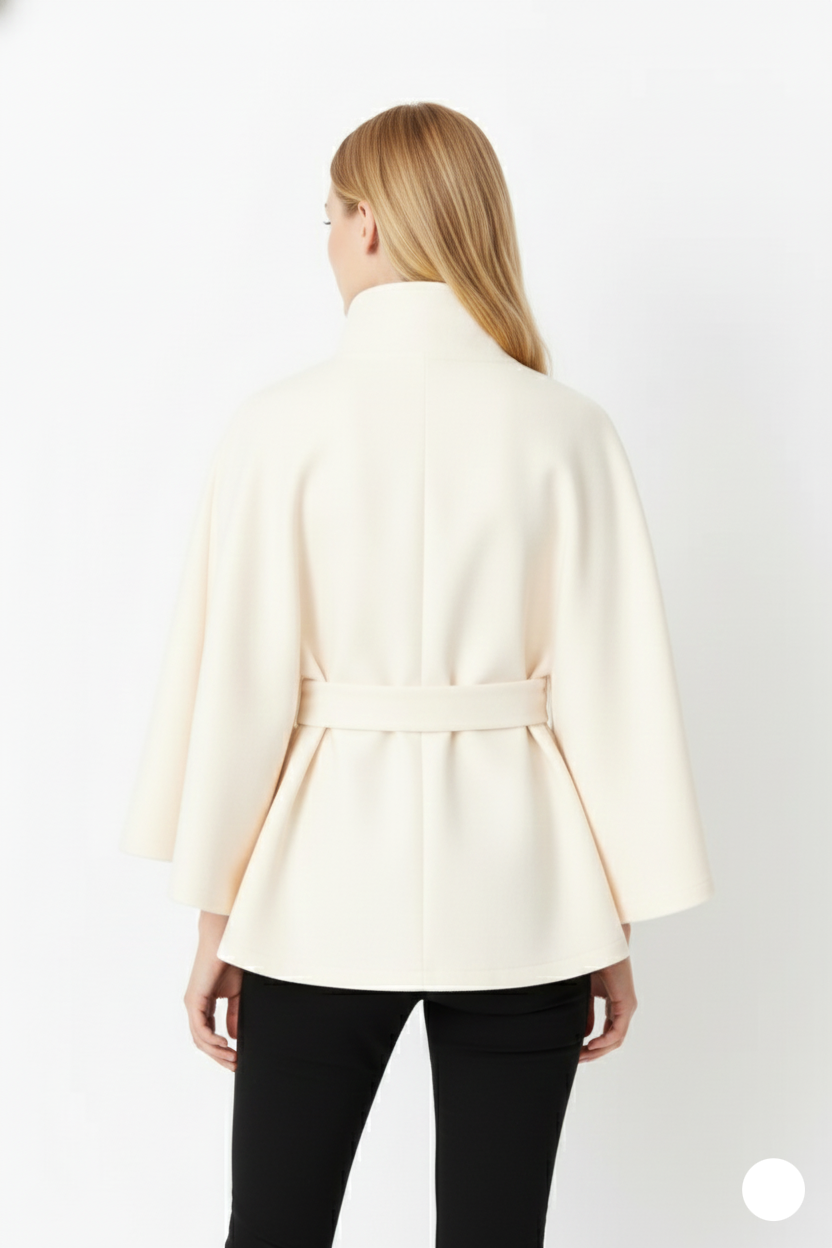 Relaxed high-collar belted wool coat for women | Ivanna -12