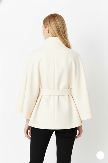 Relaxed high-collar belted wool coat for women | Ivanna -12